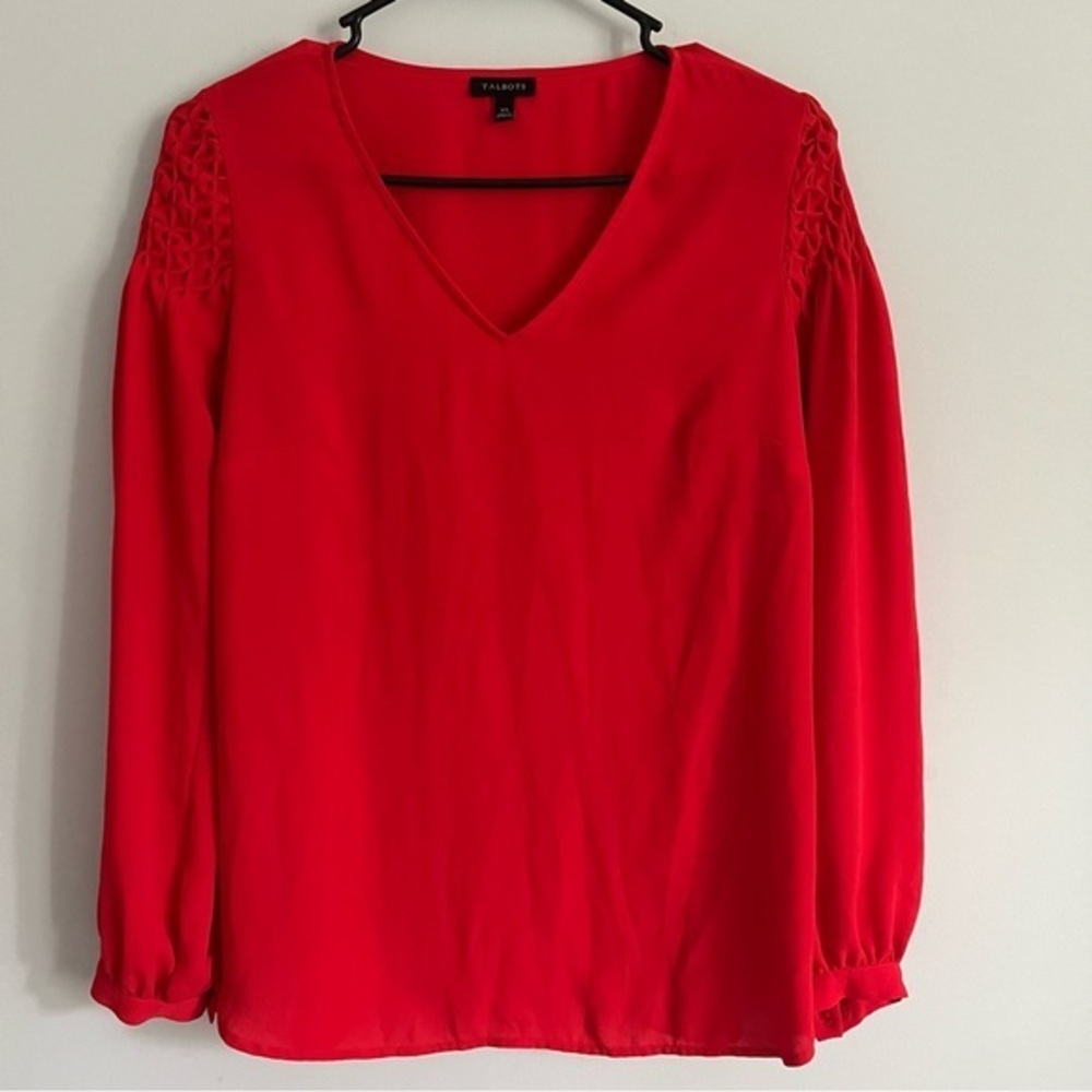 Talbots Red Peasant V Neck Long Sleeve Blouse